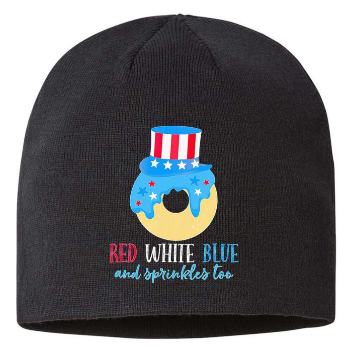 Red White & Donut 4th Of July Independence Day American Flag Sustainable Beanie