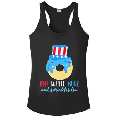 Red White & Donut 4th Of July Independence Day American Flag Ladies PosiCharge Competitor Racerback Tank