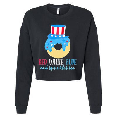 Red White & Donut 4th Of July Independence Day American Flag Cropped Pullover Crew