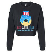 Red White & Donut 4th Of July Independence Day American Flag Cropped Pullover Crew