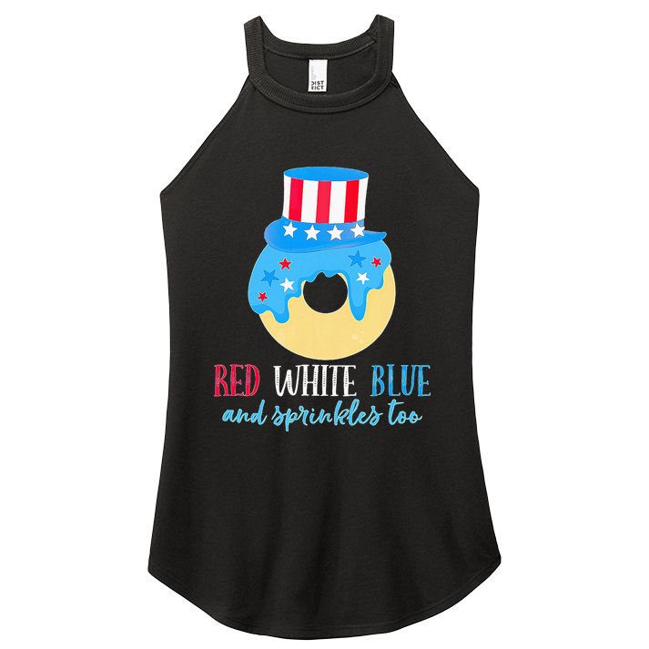 Red White & Donut 4th Of July Independence Day American Flag Women's Perfect Tri Rocker Tank
