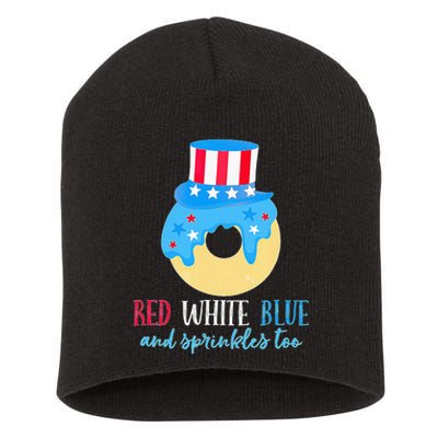 Red White & Donut 4th Of July Independence Day American Flag Short Acrylic Beanie