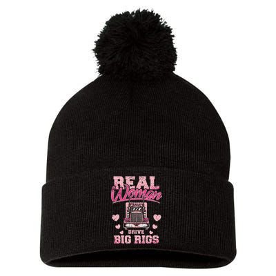 Real Woman Drive Big Rigs Trucker Girl Pom Pom 12in Knit Beanie