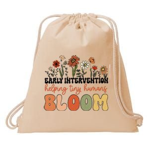 Retro Wildflower Early Intervention Helping Tiny Human Bloom Drawstring Bag