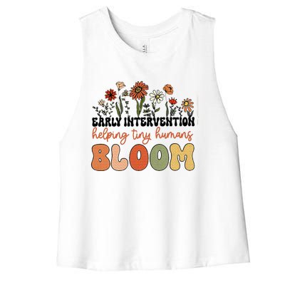 Retro Wildflower Early Intervention Helping Tiny Human Bloom Women's Racerback Cropped Tank