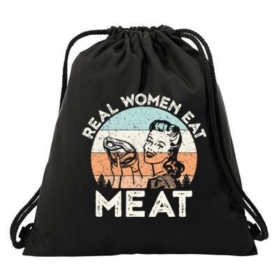 Real Women Eat Meat Funny Vintage Carnivore Drawstring Bag