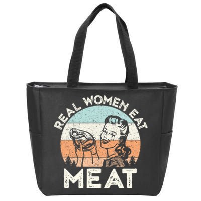 Real Women Eat Meat Funny Vintage Carnivore Zip Tote Bag