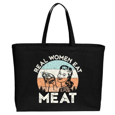 Real Women Eat Meat Funny Vintage Carnivore Cotton Canvas Jumbo Tote