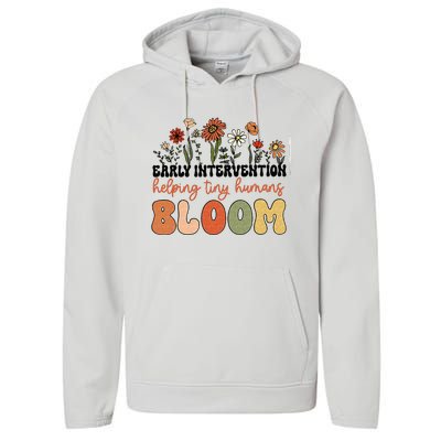 Retro Wildflower Early Intervention Helping Tiny Human Bloom Performance Fleece Hoodie