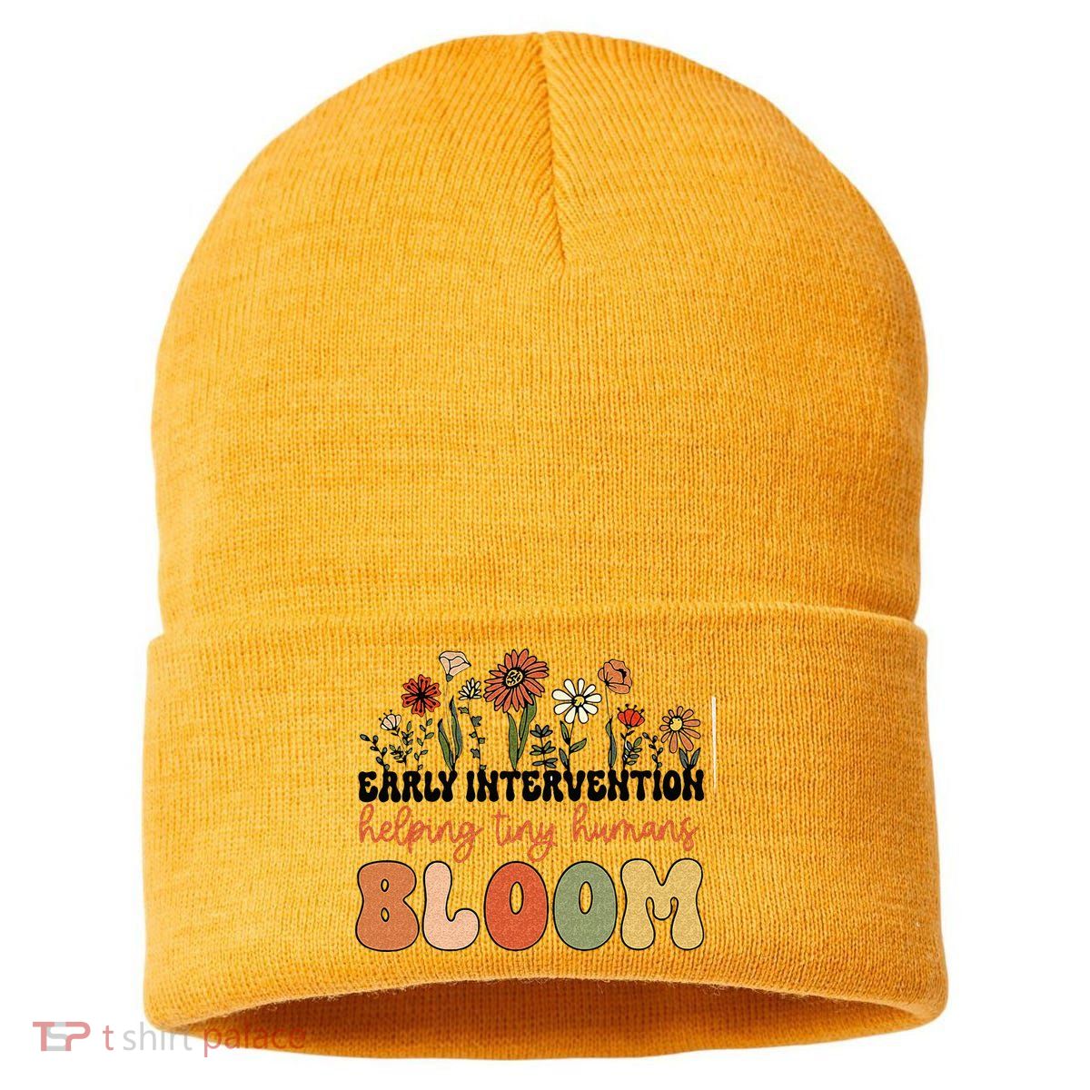 Retro Wildflower Early Intervention Helping Tiny Human Bloom Sustainable Knit Beanie