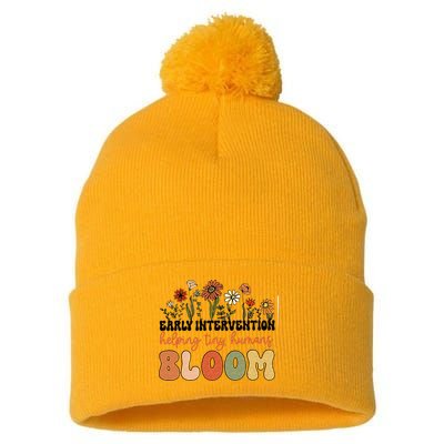 Retro Wildflower Early Intervention Helping Tiny Human Bloom Pom Pom 12in Knit Beanie