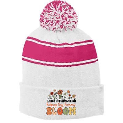 Retro Wildflower Early Intervention Helping Tiny Human Bloom Stripe Pom Pom Beanie