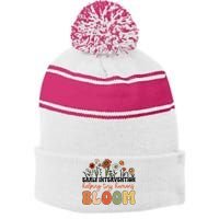 Retro Wildflower Early Intervention Helping Tiny Human Bloom Stripe Pom Pom Beanie