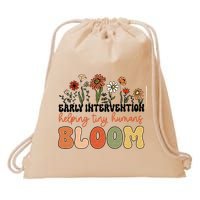 Retro Wildflower Early Intervention Helping Tiny Human Bloom Drawstring Bag