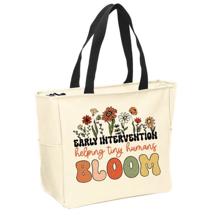 Retro Wildflower Early Intervention Helping Tiny Human Bloom Zip Tote Bag