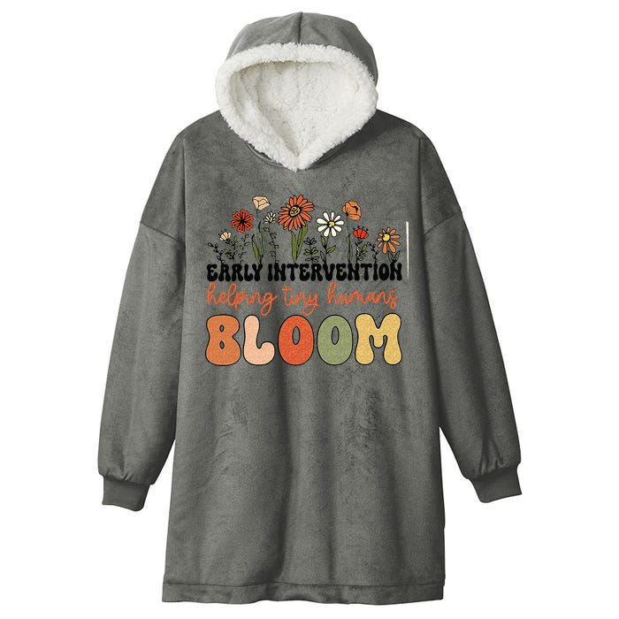 Retro Wildflower Early Intervention Helping Tiny Human Bloom Hooded Wearable Blanket