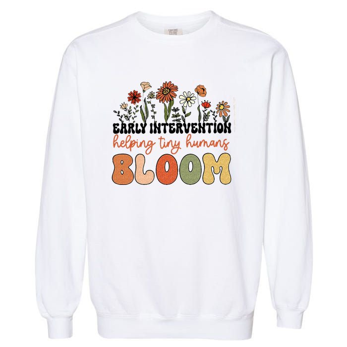 Retro Wildflower Early Intervention Helping Tiny Human Bloom Garment-Dyed Sweatshirt