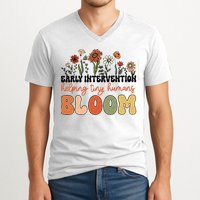 Retro Wildflower Early Intervention Helping Tiny Human Bloom V-Neck T-Shirt
