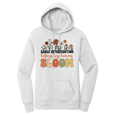 Retro Wildflower Early Intervention Helping Tiny Human Bloom Women's Pullover Hoodie