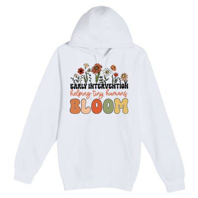 Retro Wildflower Early Intervention Helping Tiny Human Bloom Premium Pullover Hoodie