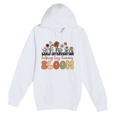 Retro Wildflower Early Intervention Helping Tiny Human Bloom Premium Pullover Hoodie