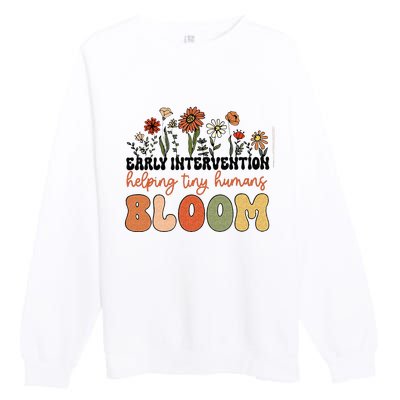 Retro Wildflower Early Intervention Helping Tiny Human Bloom Premium Crewneck Sweatshirt