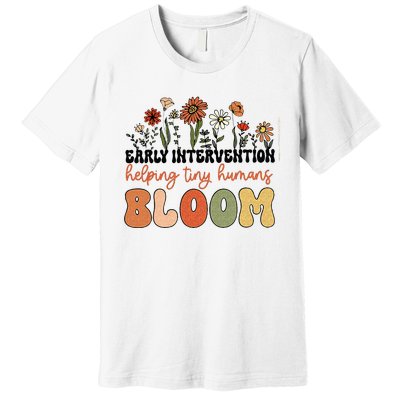 Retro Wildflower Early Intervention Helping Tiny Human Bloom Premium T-Shirt