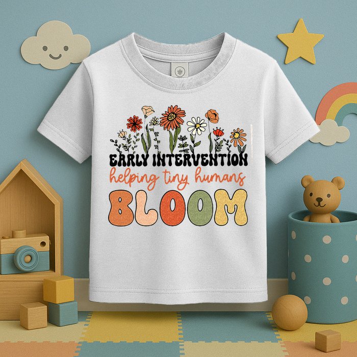 Retro Wildflower Early Intervention Helping Tiny Human Bloom Toddler T-Shirt