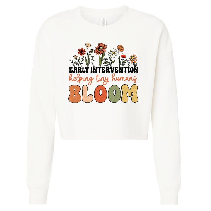 Retro Wildflower Early Intervention Helping Tiny Human Bloom Cropped Pullover Crew