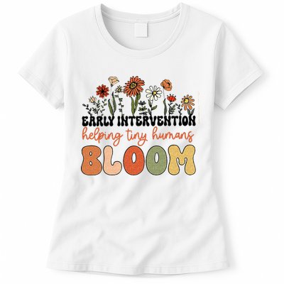 Retro Wildflower Early Intervention Helping Tiny Human Bloom Womens T-Shirt