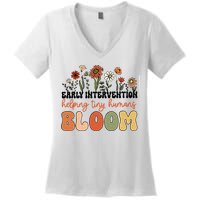 Retro Wildflower Early Intervention Helping Tiny Human Bloom Women's V-Neck T-Shirt