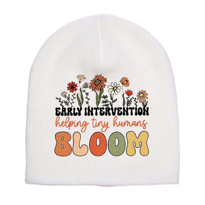 Retro Wildflower Early Intervention Helping Tiny Human Bloom Short Acrylic Beanie