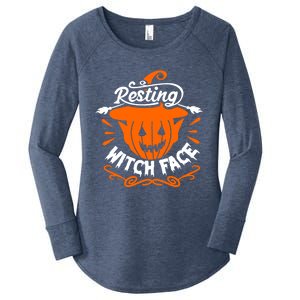 Resting Witch Face Pumpkin Halloween Witch Art Funny Gift Women's Perfect Tri Tunic Long Sleeve Shirt