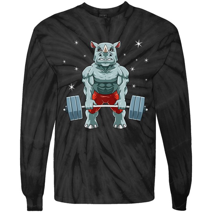 Rhino Weightlifting Fitness Gym For A Rhino Lover Premium Tie-Dye Long Sleeve Shirt