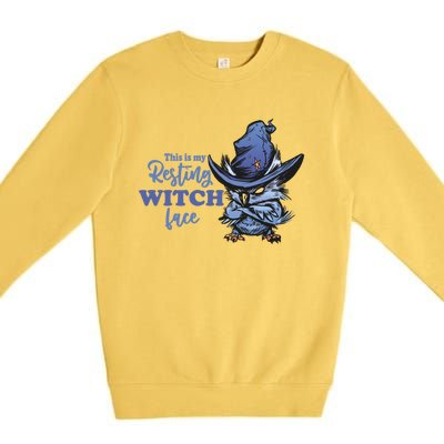 Resting Witch Face Funny Halloween Owl And Witch Hat Gift Premium Crewneck Sweatshirt