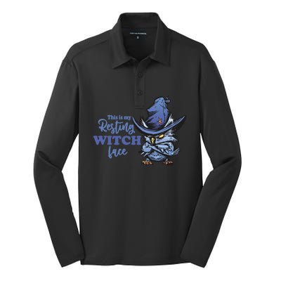 Resting Witch Face Funny Halloween Owl And Witch Hat Gift Silk Touch Performance Long Sleeve Polo