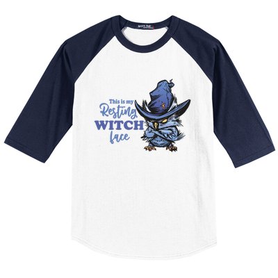 Resting Witch Face Funny Halloween Owl And Witch Hat Gift Baseball Sleeve Shirt