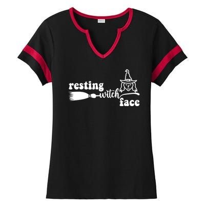 Resting Witch Face Funny Halloween Ladies Halftime Notch Neck Tee