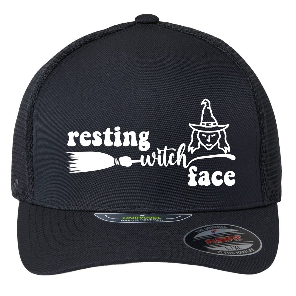 Resting Witch Face Funny Halloween Flexfit Unipanel Trucker Cap