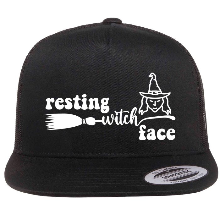 Resting Witch Face Funny Halloween Flat Bill Trucker Hat