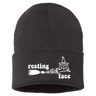 Resting Witch Face Funny Halloween Sustainable Knit Beanie