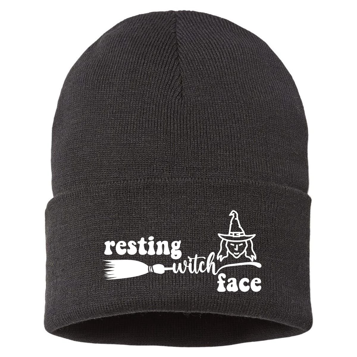 Resting Witch Face Funny Halloween Sustainable Knit Beanie