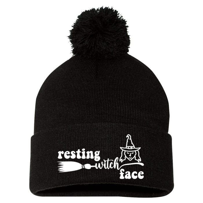 Resting Witch Face Funny Halloween Pom Pom 12in Knit Beanie