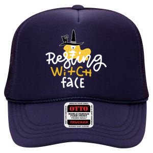 Resting Witch Face Funny Halloween High Crown Mesh Back Trucker Hat