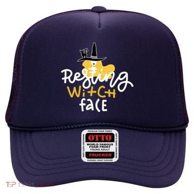 Resting Witch Face Funny Halloween High Crown Mesh Back Trucker Hat