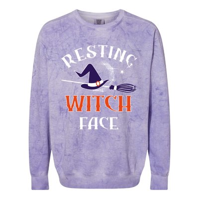 Resting Witch Face Funny Spooky Broomstick Halloween Party Gift Colorblast Crewneck Sweatshirt