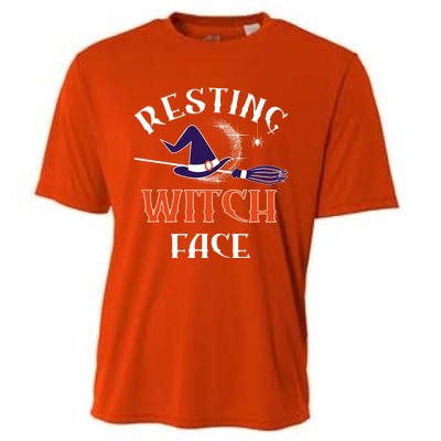 Resting Witch Face Funny Spooky Broomstick Halloween Party Gift Cooling Performance Crew T-Shirt