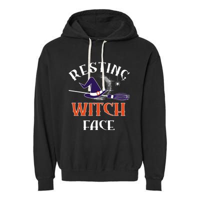 Resting Witch Face Funny Spooky Broomstick Halloween Party Gift Garment-Dyed Fleece Hoodie