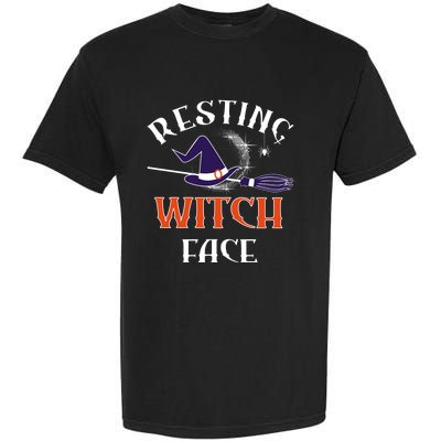 Resting Witch Face Funny Spooky Broomstick Halloween Party Gift Garment-Dyed Heavyweight T-Shirt