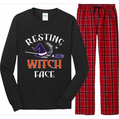 Resting Witch Face Funny Spooky Broomstick Halloween Party Gift Long Sleeve Pajama Set